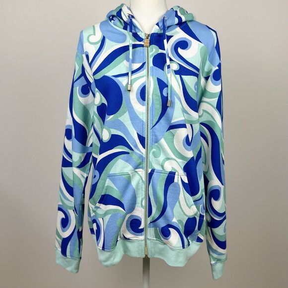 Hill House Allie Zip Up Sweatshirt Hoodie Kaleidoscopic Beach Blue Fleece S NWT - Picture 5 of 15